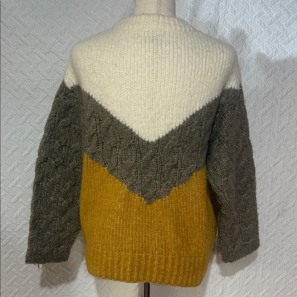 Zara Tri-Tone Chevron Sweater - Cream, Gray, Yellow - Picture 2 of 3